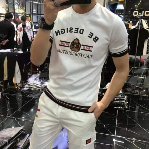 Men 2020 summer sets the new badge embroidery round collar cultivate ones morality short sleeves T-shirt