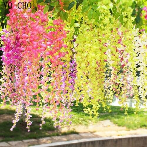 110CM/PCS Wedding Decor Artificial Silk Wisteria Flowers Vines Hanging Rattan Bride flowers Garlands For Home Garden Hotel Decor