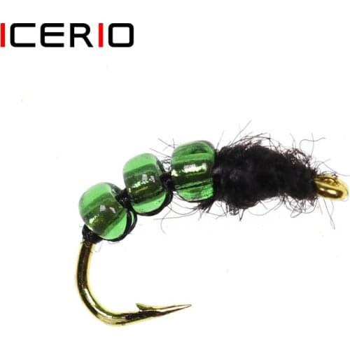 ICERIO 8PCS Green Glass Killer Caddis Worms Nymph Trout Fishing Fly Lures #14