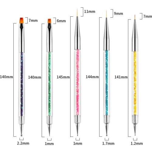 5Pcs Double Ends Nail Art Pen Polish Brush 2 In 1 Dotting Painting UV Gel Liner Polish Brush Studs Picker Wax Manicure Art Tool