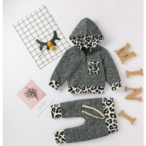 Baby Boys Clothes BABY Long Sleeve Autumn Winter Toddler Leopard Print Pocket Splicing Hooded Tops+pants 2 PCS Sets Kids Outfits