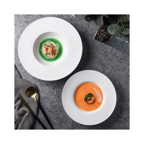 Creative White Ceramic Plate Round Straw Hat Deep Plate 11 Inch European Style Household Kitchen Dishes American Tableware