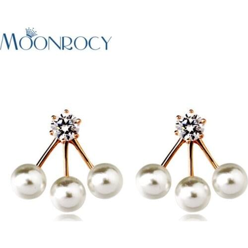 MOONROCY Drop Shipping Crystal Earrings Fashion Wholesale Rose Gold Color Imitation pearl earrings For women Gift