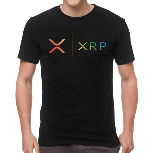 Male Ripple XRP Rainbow Ripple Logo T-Shirt Harajuku Bitcoin Crypto Tshirt Short Sleeve Cool T Shirt Homme Cotton Tee Tops Merch