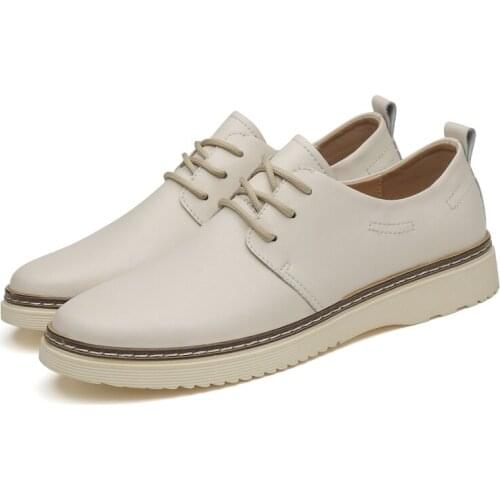 Mens Leather Sneakers Luxury Cow Skin Casual Shoes Man Lace Up Comfortable Moccasin Male Walking Footwear Beige Brown Black