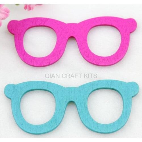 Set of 50pcs kawaii wood glasses wooden button assorted cabochon pendants DIY supply,jewelry sets 76*31mm MK0218