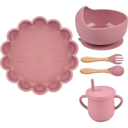 5Pcs Silicone Baby Feeding Bowl Set Learning Drinking Waterproof Cup Suction Bowl Set Non-Slip Dinnerware Feeding Tableware Set