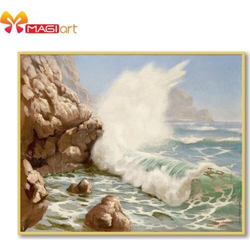 Cross stitch kits Embroidery needlework sets 11CT water soluble Canvas Patterns 14C Full Landscape Waves -NCMS180
