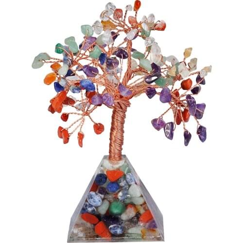 Natural Crystal Slices Mineral Money Tree Copper Wire Wrapped With Pyramid Shaped Base For Decoration Home Office Ornaments