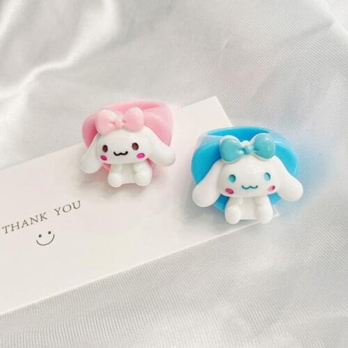 2021 New Acrylic Ring Lolita Cute Sweet Big Ears Puppy Cartoon Pink Blue Heart Hottie Original Kawaii Ring for women kids gift