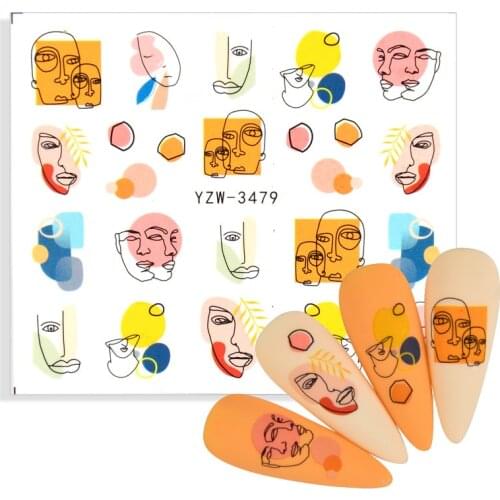 2021 Newest Nail Sticker Stick Figure Woman Face Pattern Water Transfer Picture Flowers Sliders DIY Nail Art Decoration Decals