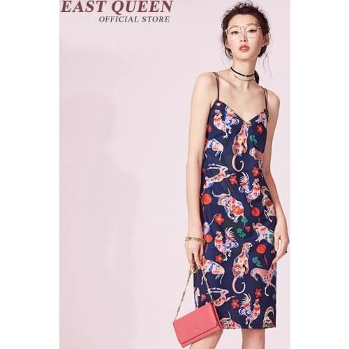 New arrival chinese oriental dresses vintage floral print long summer sundresses v-neck backless slip dress NN0425 YQ