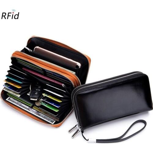 New RFID Long Wallet for Women Genuine Leather Female Travel Purse High Capacity Zipper Womens Wallet 24 Cards Holder