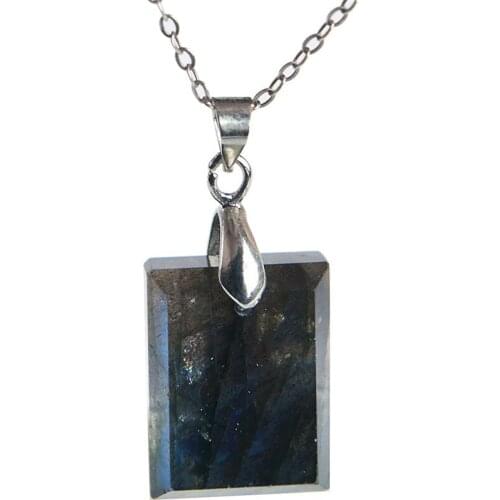 Genuine Natural Labradorite Blue Light Gems Rectangle Shape Stone Charm Women Jewelry Pendant 19*15*6mm