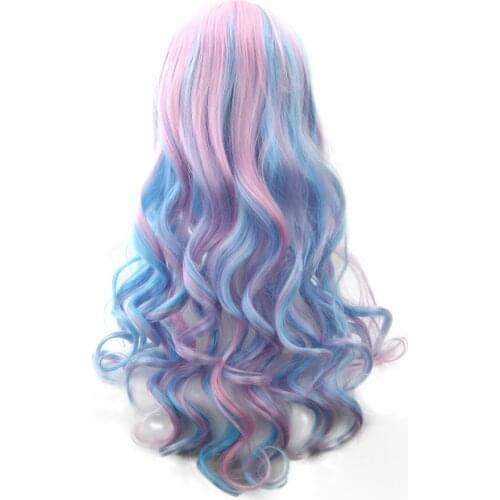 Soowee 70cm Long Women Hair Ombre Color High Temperature Fiber Wigs Pink Blue Synthetic Hair Cosplay Wig Peruca Pelucas