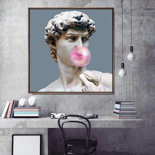 Modern David Blowing Pink Bubble Canvas Painting David Sculpture Posters and Prints Wall Art Pictures for Living Room Home Decor
