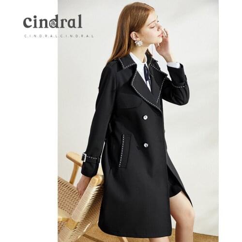 2021 Spring Fashion New Popular Black Windbreaker Coat Womens Middle and Long Korean Style Temperament Versatile Fashion