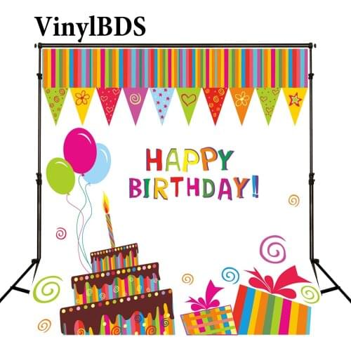 VinylBDS Happy Birthday Photography Backdrops Colour Balloon Cake Digitally Printed Birthday Backgrounds For Photo Studio J02176