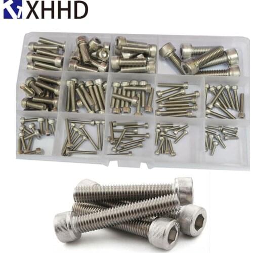 DIN912 Hex Socket Head Cap Screw Metric Thread Hexagon Allen Bike Machine Bolt Set Assortment Kit Box 304 Stainless Stee M2.5-M8