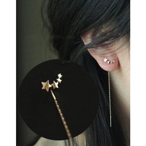 925 Sterling Silver Plated 14k Gold Gradient Five-pointed Star Tassel Earrings Women Light Luxury Wedding Jewelry Accessories