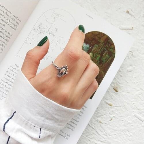 S925 Thai Handmade Silver Retro Antique Silver Oval Fashion Open Ring Thumb Ring Women Adjustable Proposal Ring Party Jewelry