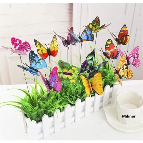 10PCS/Lot Artificial Butterfly Garden Decorations Simulation Butterfly Stakes Yard Plant Lawn Decor Fake Butterefly Random Color