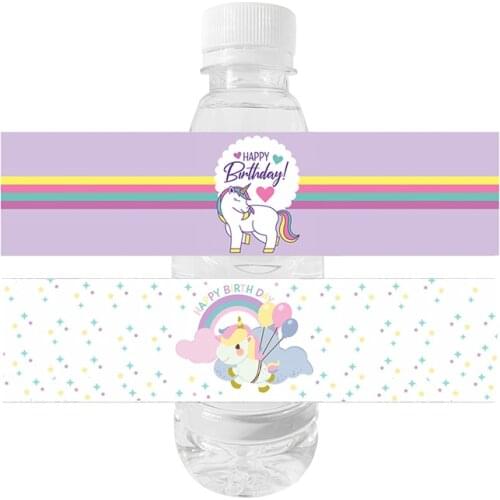 10pcs Unicorn Water Bottle Stickers Birthday Party Decoration Kids Unicorn Cartoon Bottle Labels Baby Shower Party Favors