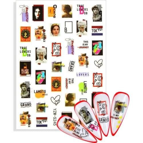 2021 New Designs Nail Decals Fashion Girl Nail Stickers Abstract Face Animals Fruit Flowers Design DIY Nail Art Decorations