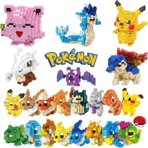 34 new styles Small Building Pokemon Blocks Small Cartoon Picachu Animal Model Education Game Graphics Pokemon Toys