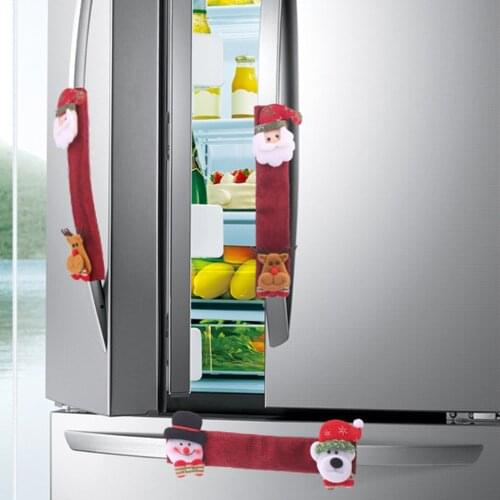 4Pcs Christmas Microwave Protective Gloves Burlap Fridge Door Handle Gloves Oven Cover Holiday Kitchen Christmas Decoration