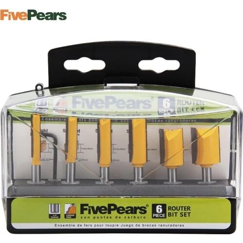 6PCS 1/4" Router Bits Set Milling Cutters for woodworking tool Tungsten Carbide Wood Cutters with Portable Hook Box FIVEPEARS