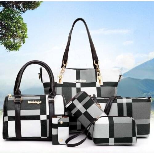 New Fashion Luxury Handbags New 6 PCS Set Women Plaid Colors Handbag Female Shoulder Bag Travel Shopping Ladies Crossbody Bag