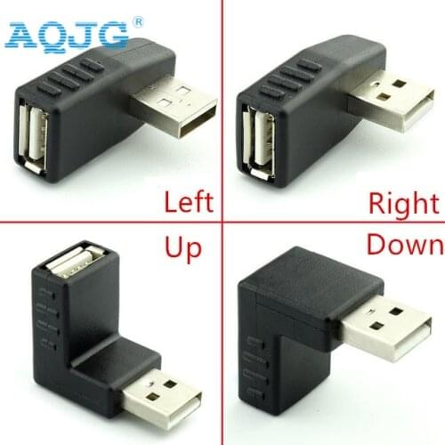 90 degree USB 2.0 A male to female Left and right angled adapter USB 2.0 AM/AF Connector for laptop PC Computer Black AQJG