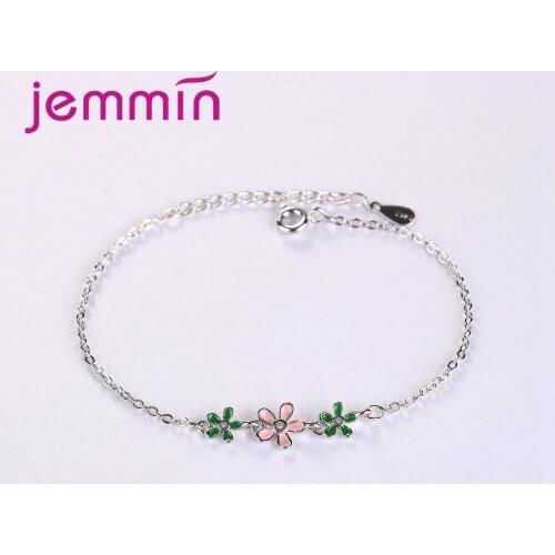 Sweet Romantic Style Hot Sale Flower Design CZ Crystal Shiny 925 Sterling Silver Resizable Bracelet Girl Psrty Accessories
