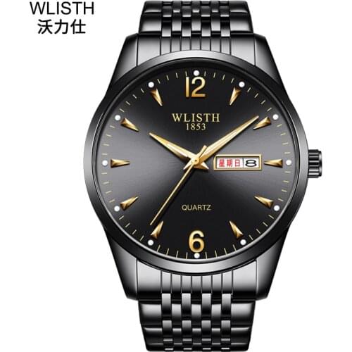 WLISTH Top Brand Luxury Mens Watches Watch Men Sports Wrist Watch Date Clock Male Steel Casual Luminous Double Calendar Quartz