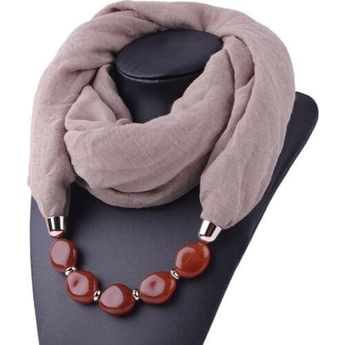Multi-style Decorative Jewelry Necklace Resin Beads Pendant Scarf Women Head Scarves Hijab Cotton Linen Soft Echarpe Femme #YJ