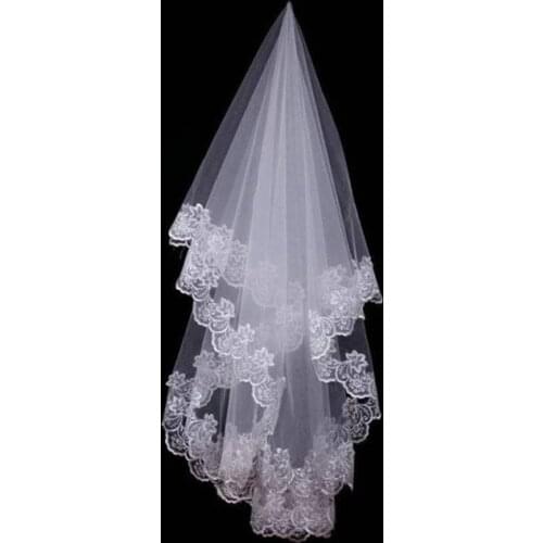 Cheap Short Bridal Veils Lace Edge New Cape Mariage Short Wedding Wedding Accessories 2021