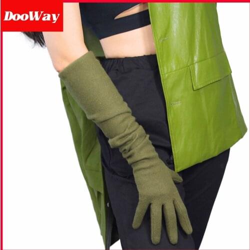 DooWay Wool Cashmere Fashion Gloves Stretchy 20-inch Green Winter Warm Opera Driving Long Finger Gloves