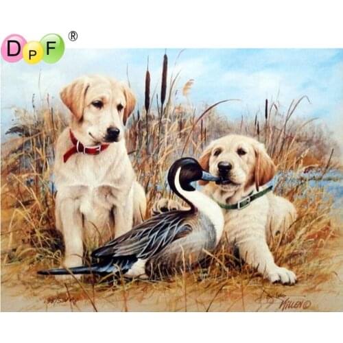 DPF DIY Gift 5D full Round Diamond Painting dog play duck Diamond Embroidery Magic Cube Cross Stitch craft Mosaic home Decor
