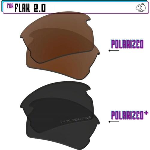 EZReplace Polarized Replacement Lenses for - Oakley Flak 2.0 Sunglasses - Black P Plus-Brown P