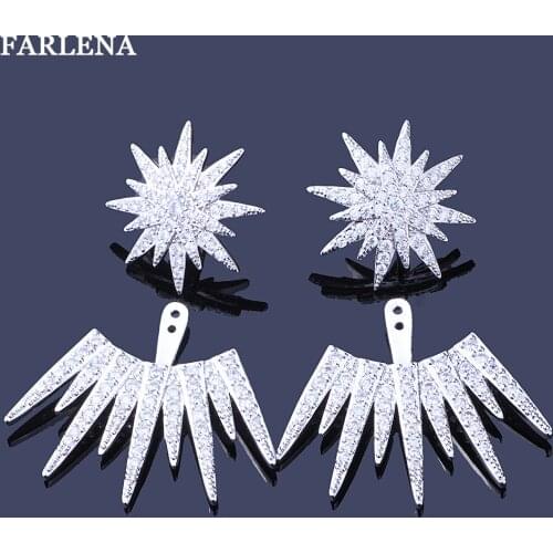 FARLENA Jewelry Silver Plated Shining Star Stud Earrings with Cubic Zirconia Luxury Wedding Party Earrings for Women