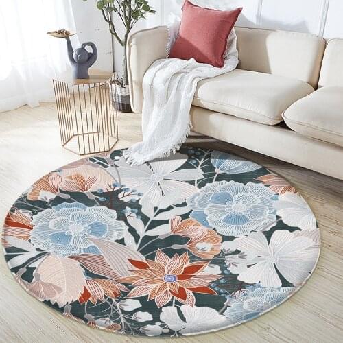 Rose Flower Pattern Carpet Printed Flannel Round Rug Room Floor Printed Carpet For Living Room Bedroom Home Decorative Crapet