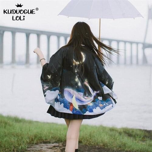 Japanese Style Cardigans Women Men Tops Moon Kun Fish Print Traditional Wear Blouses Girls Cosplay Anime Oversize Spring Summer