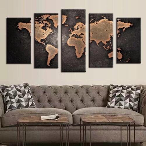 5 PCS/Set Huge Black World Map Paintings Print On Canvas HD Abstract World Map Canvas Painting Office Wall Art Home decor DC1