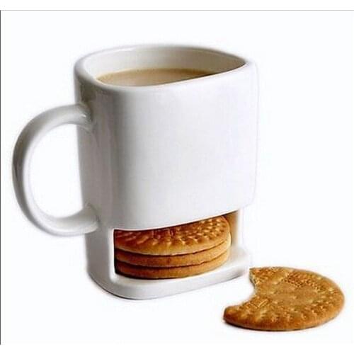 8 oz Cookies Milk Coffee Mug Ceramic Mug Dunk Cup with Biscuit Pocket Holder