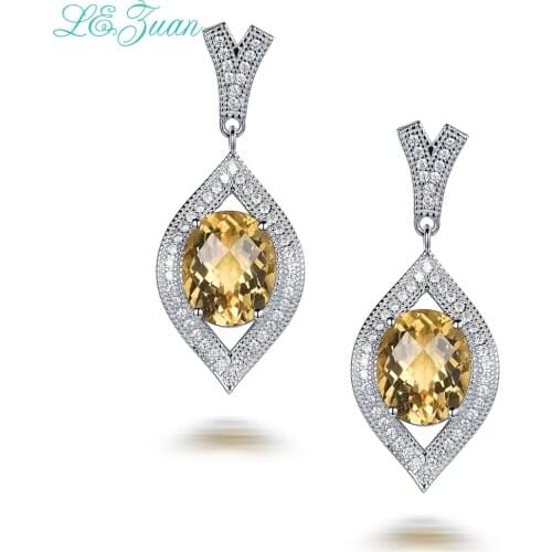 L&zuan 4.71ct Natural Gemstone Citrine Earrings For Women 925 Sterling Silver Trendy Drop Earrings Fine Jewelry Bijoux E0063-W05
