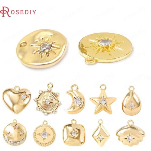 37153)6PCS 11x10MM 24K Gold Color Brass and Zircon Oval Shape Charms Pendants Jewelry Making Supplies Diy Findings Accessories