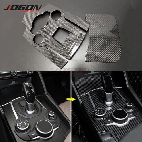 LHD Real Carbon Fiber For Alfa Romeo Giulia 952 Stelvio 17-2020 Car Interior Console Gear Shifter Panel Storage Grid Cover Trim