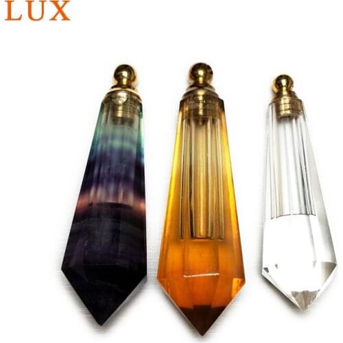 LUX Genuine Citrines fluorite Clear quartz Perfume Bottle Pendant pointed shape Magical Medicine Essential Oils Diffuser charm
