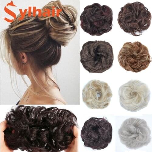 Sylhair Fashion Synthetic Fake Hair Bun Chignons for Adult Women Elastic Scrunchies Hair Piece Bun Hairpieces for Women